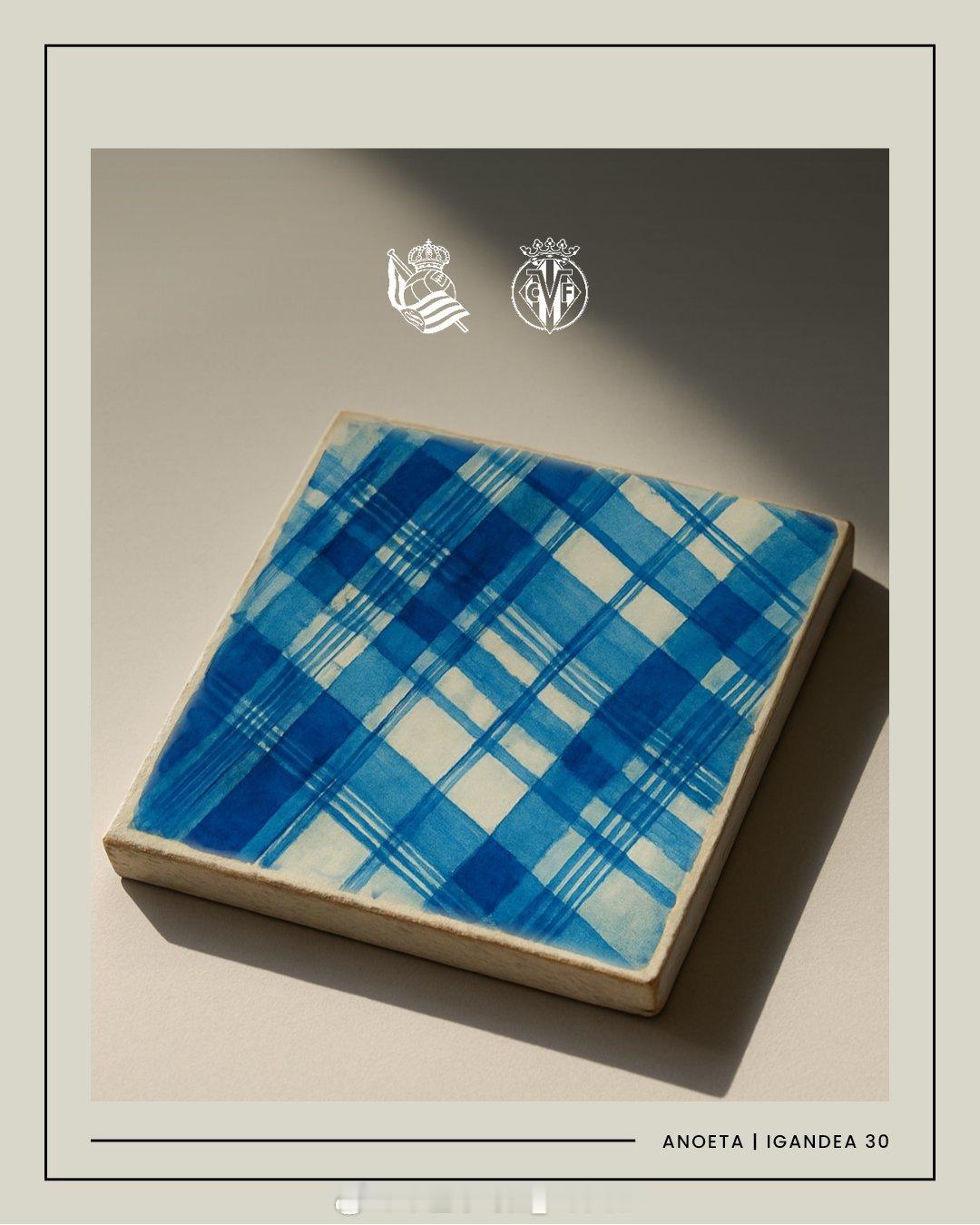 一直存在相册里忘记分享：皇家社会本赛季的海报，选择简单地把自己的蓝白元素和对手的