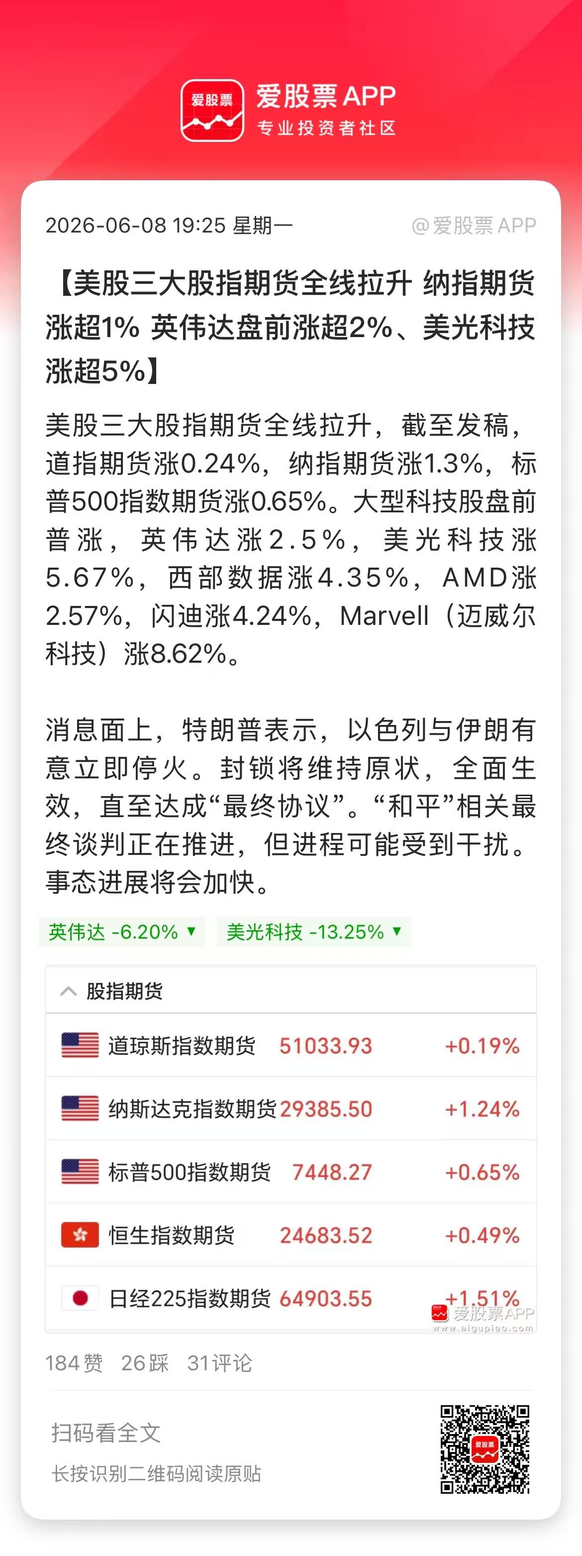 美股盘前开始涨了，纳斯达克涨超1%，美光、英伟达大。涨！全球股市还得看美股啊，不