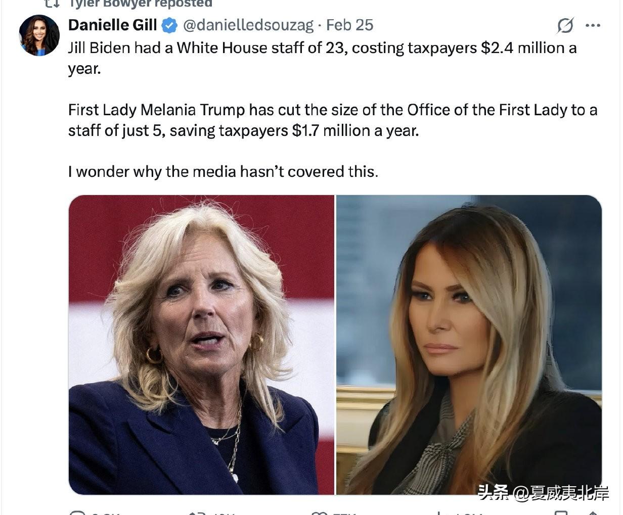 Jill Biden的白宫团队有23名工作人员，每年花费纳税人240万美元。
 