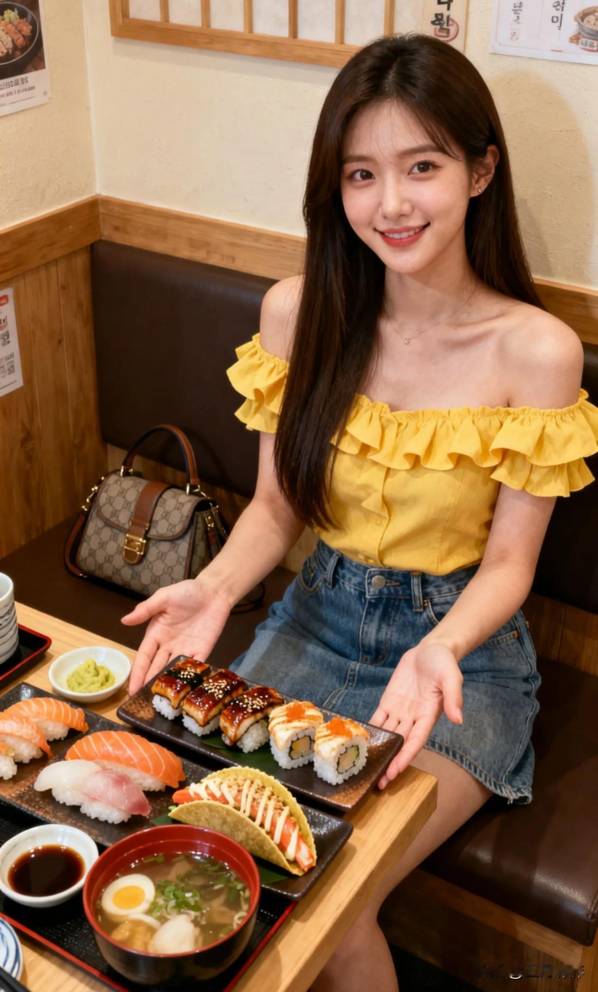 元气满满的一天从一顿美味的日料开始！🍣😊大家觉得这女生的穿搭可以吗？时尚女生