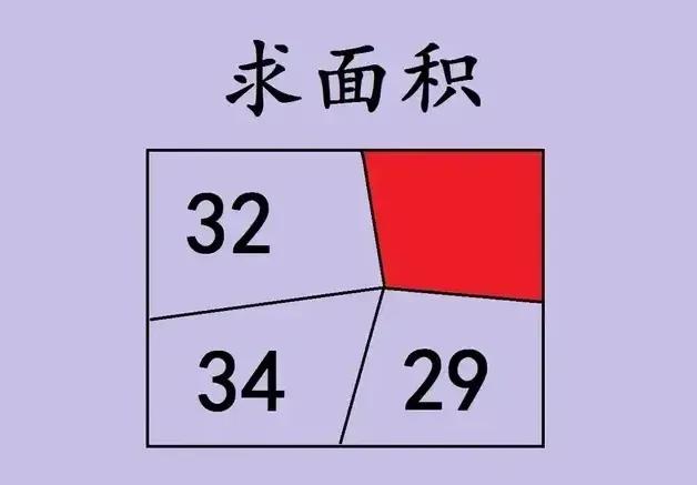 这是一道中考几何题，如图所示，长方形内三个四边形面积是32，34和29，给出四个