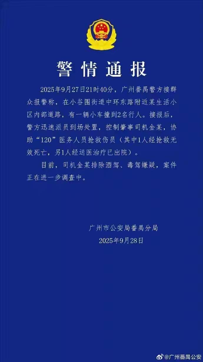 广州大学城突发车祸，一死一伤引关注

2025年9月27日晚，广州番禺区小谷围街