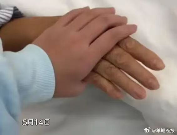 #全红婵紧握病床上妈妈的手# 5月14日，发布限时日常，并配文：爱你妈妈。图片显