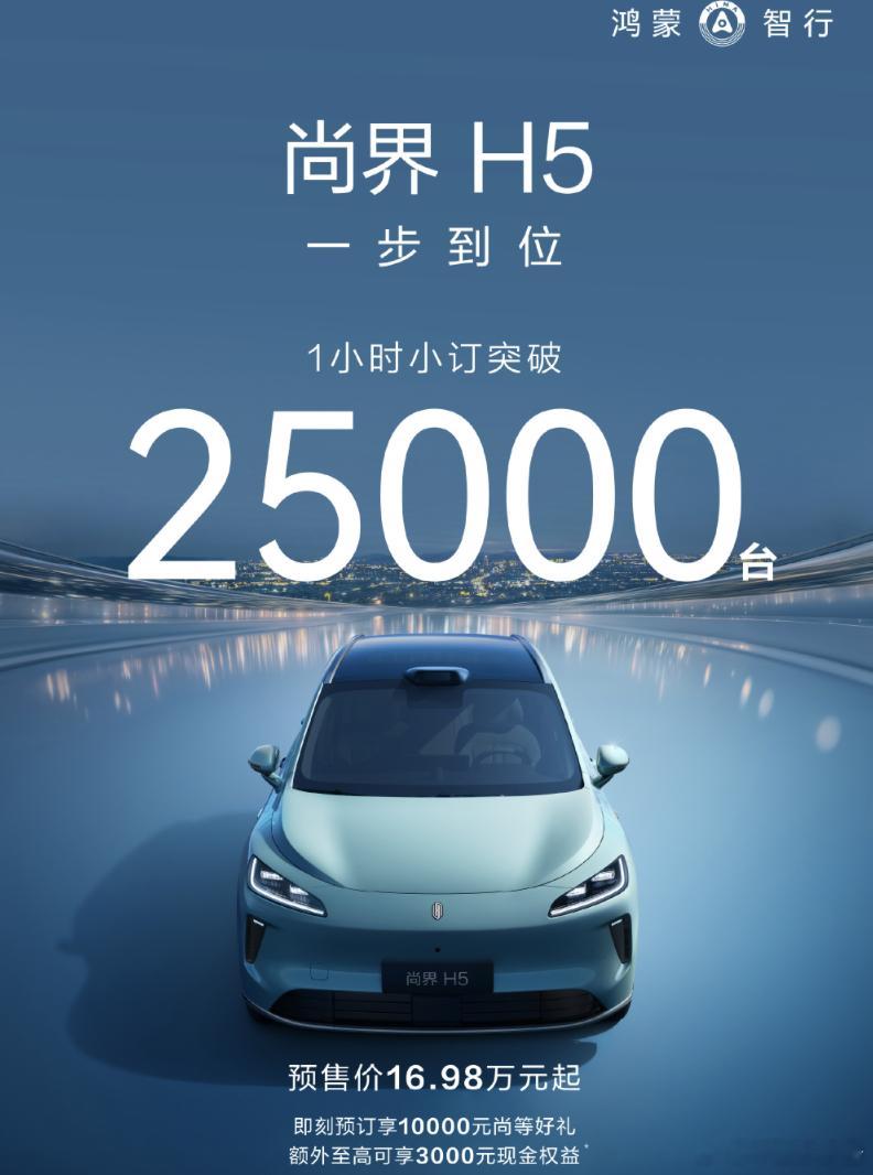 华为又造爆款！尚界H5订单破2.5万！月销目标2万辆！8 月 26 日消息，鸿蒙