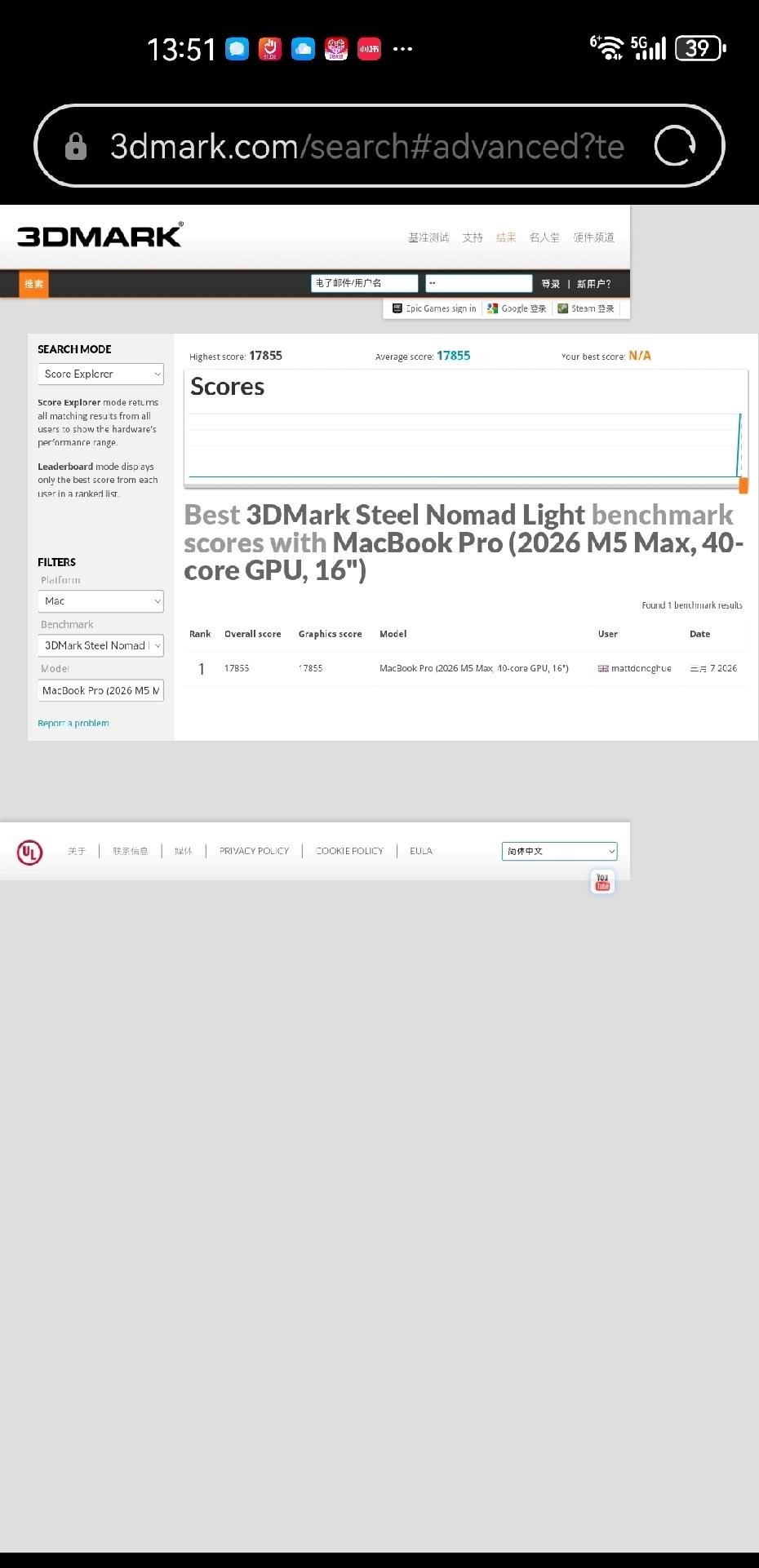 m5max第一个snl分已经出现在官网 

m4m的sn最高有3700，m3ul