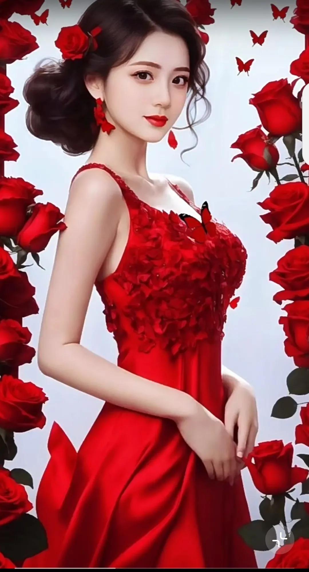 红裙飘飘，花香袭人。#共赏丽人风姿# #魅力倩影引心动# #娇美绍华倩影#