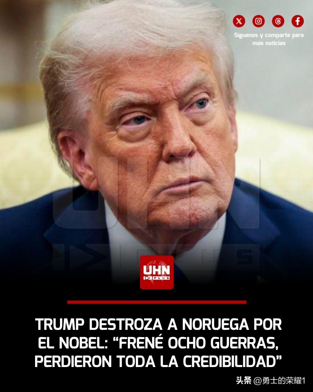 唐纳德．特朗普发表了一份措辞严厉的声明，回顾了几个月前诺贝尔和平奖的事件："挪威