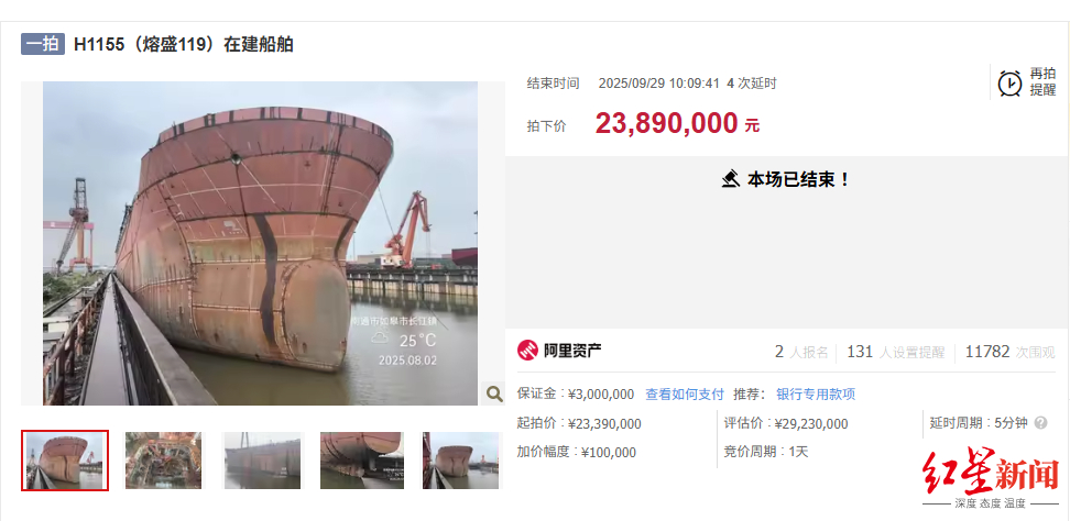 【直降534万，#一艘在建船舶2389万元拍出#，迄今15年仍未完工】#一在建船