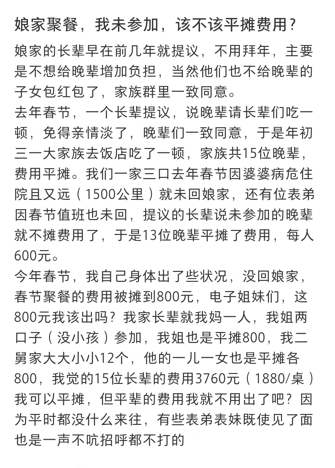 聚餐我未参加该不该平摊费用 聚餐我未参加该不该平摊费用 