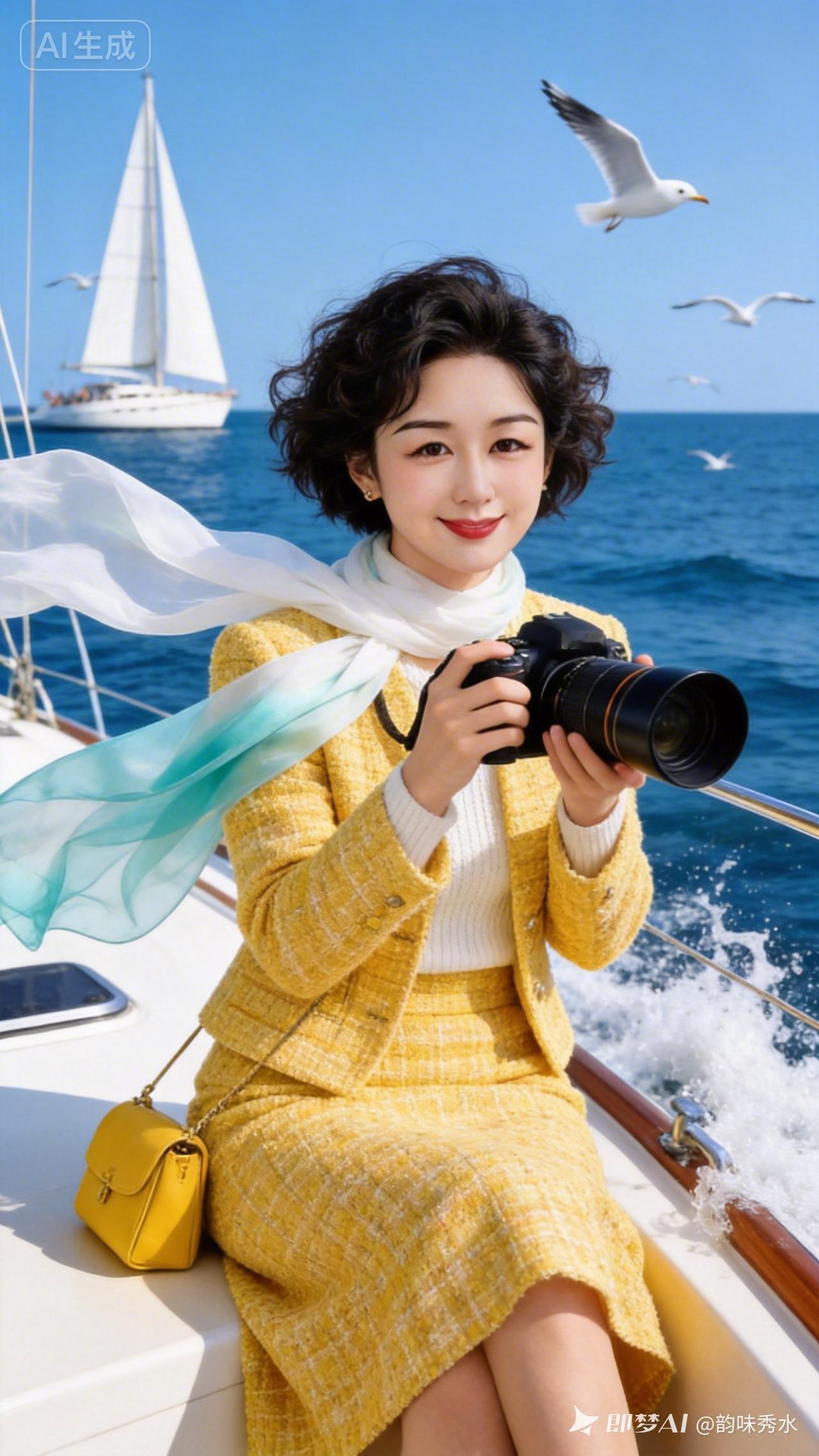 海边度假穿搭指南：黄色格纹裙+白色围巾，相机记录美好时光！