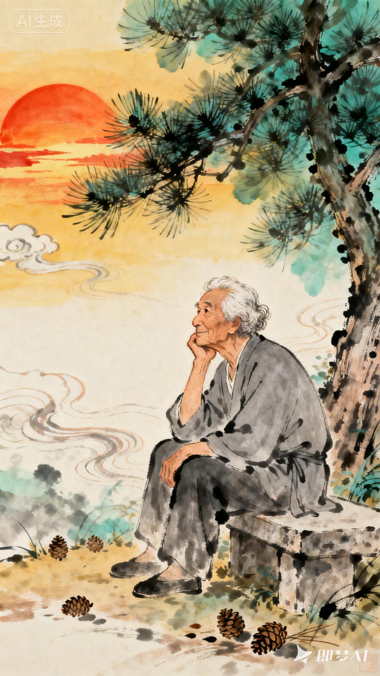 七绝·生日感怀（新韵）

已是人间六秩翁，
暮观夕照午听松。
闲时慢忆青葱事，