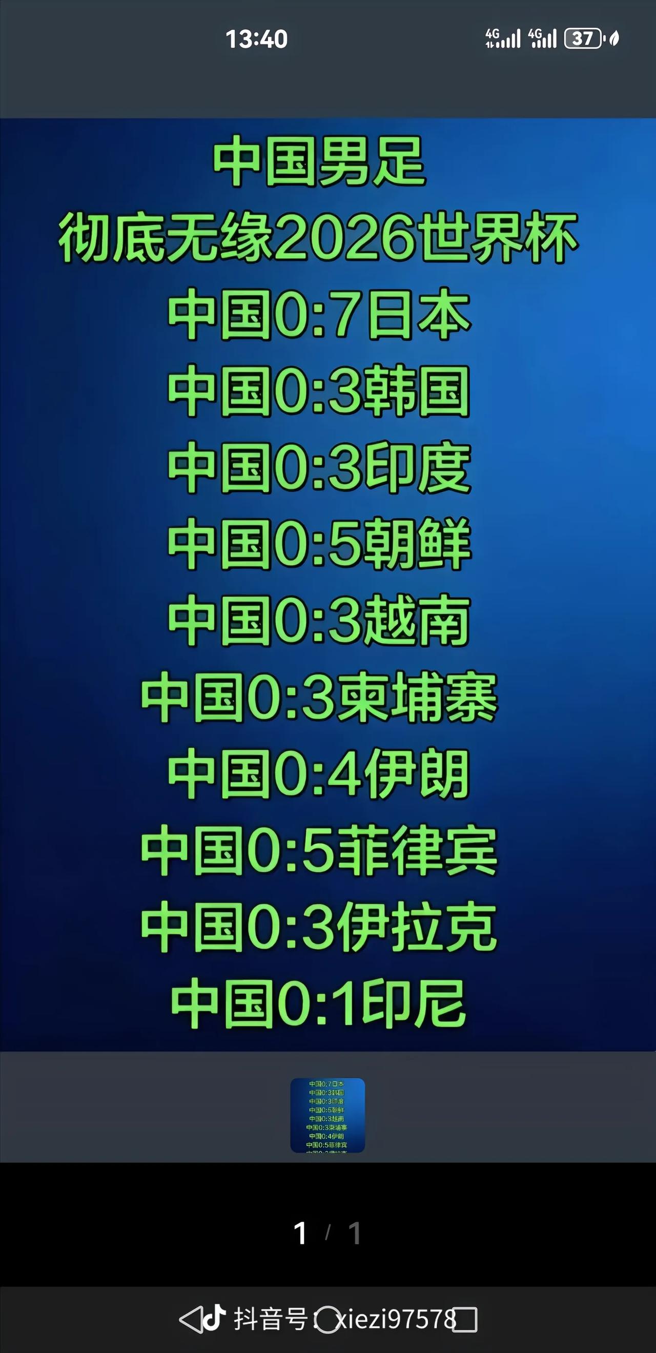 这是真的吗？
好几年不关注国足了，看到这个成绩单还是感觉到有点意外。泱泱大国，难