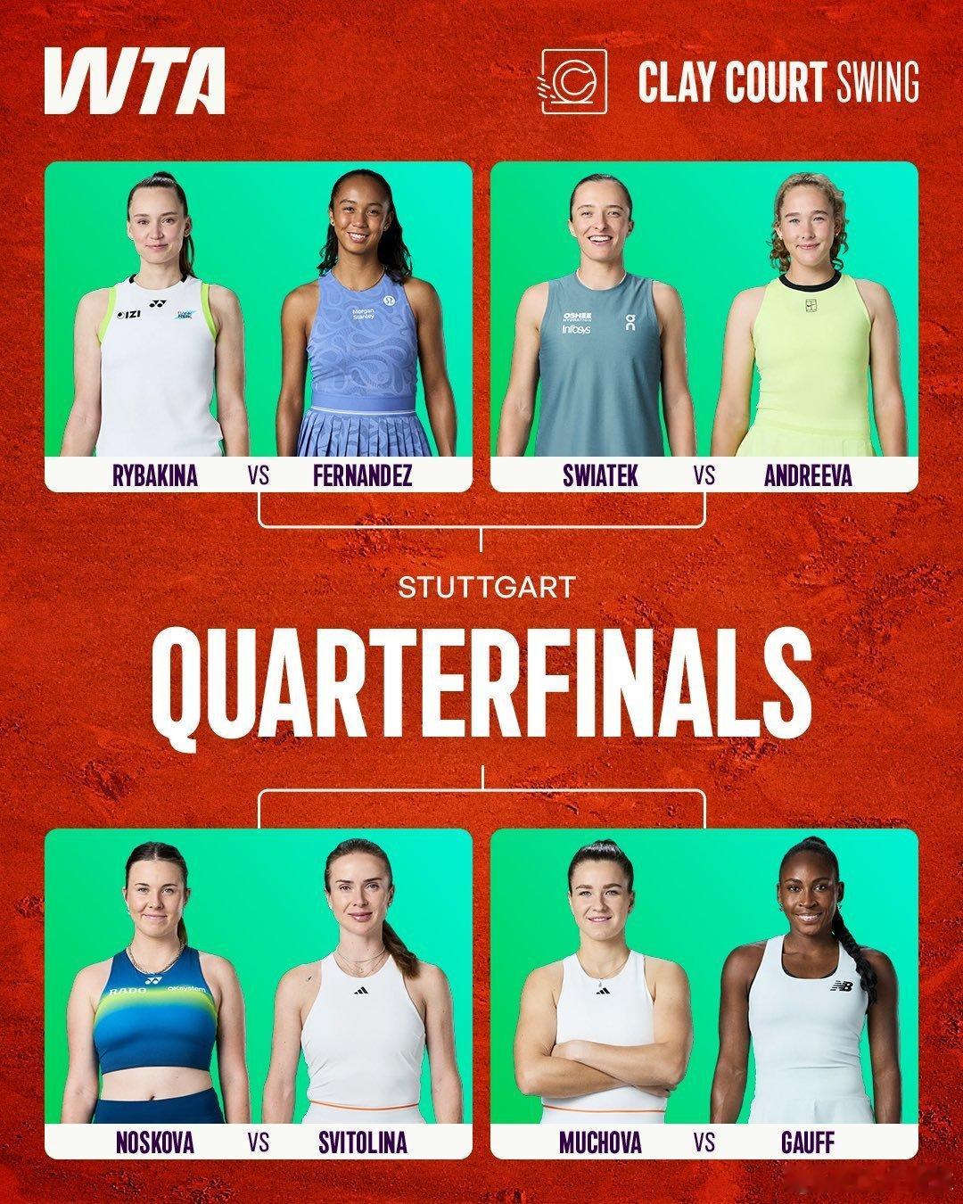 WTA500斯图加特八强战18：30，🇺🇦斯维托丽娜vs诺斯科娃🇨🇿（0