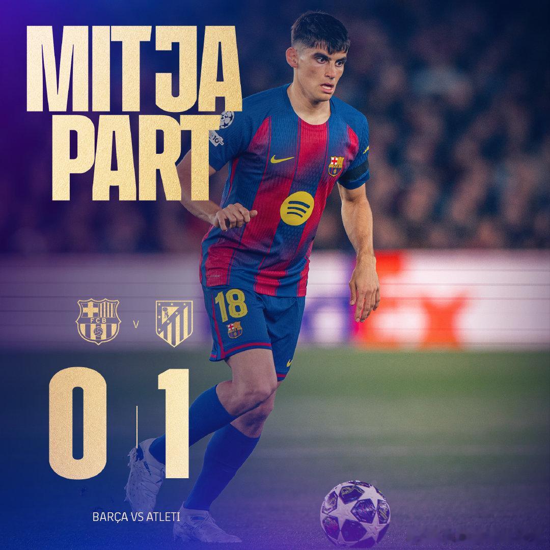 半场结束，10人巴萨0-1落后马竞大伙如何评价上半场比赛 巴萨vs马竞  cr：