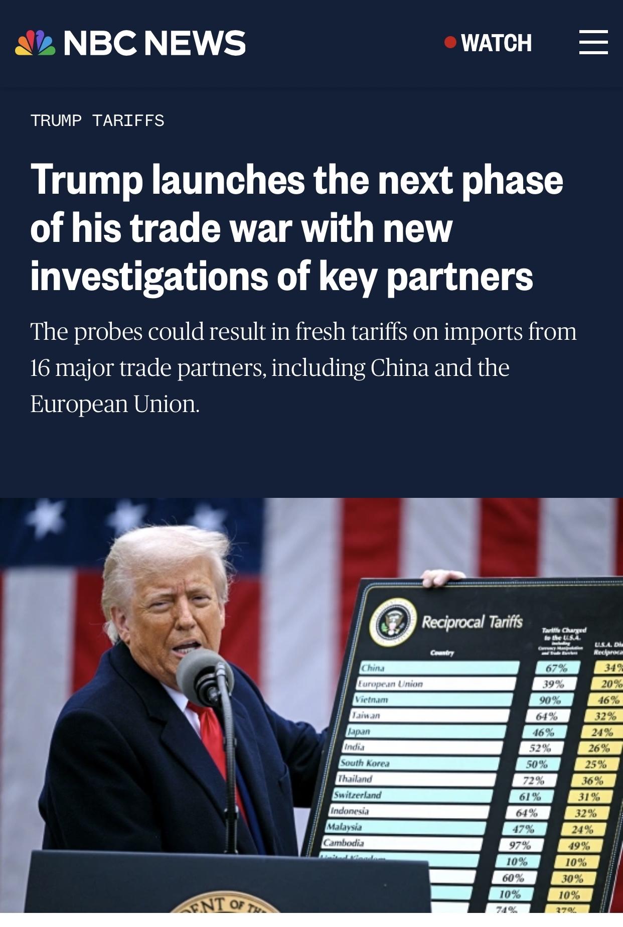 美媒：美国即将展开对包括中国等主要贸易国进行”贸易调查”

美国全国广播公司新闻