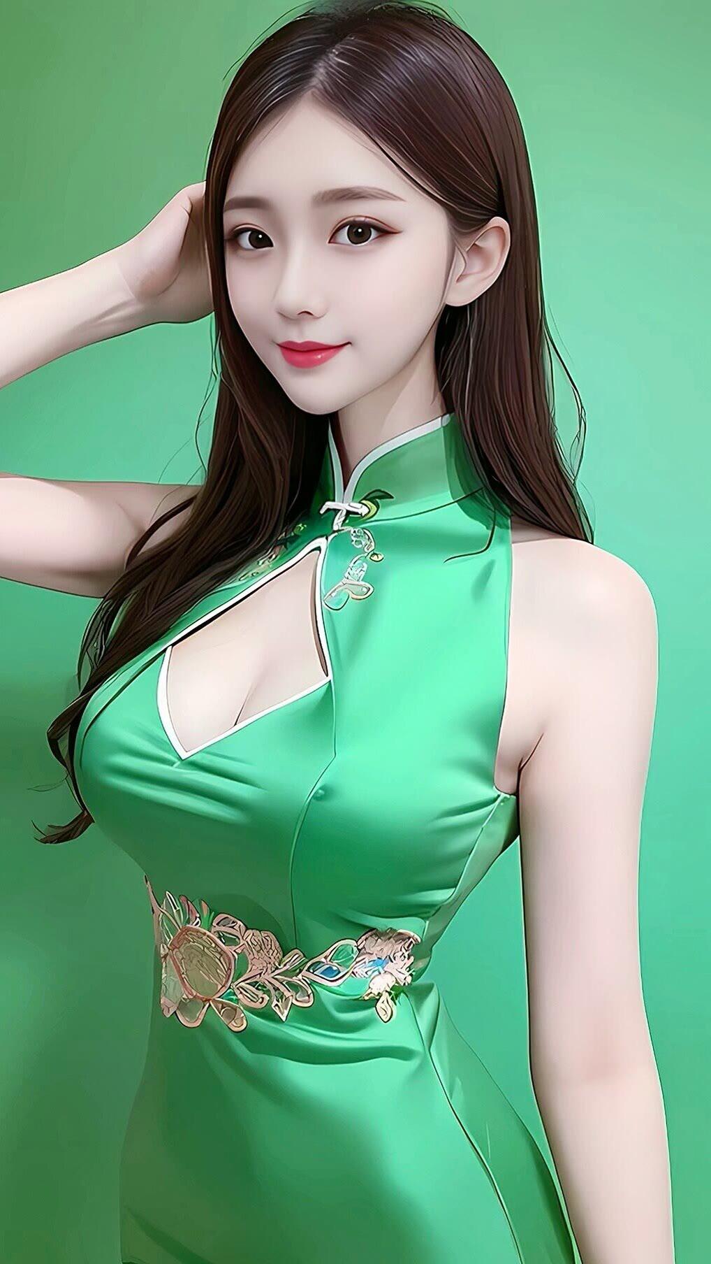 清新脱俗的绿色旗袍，优雅气质，尽显东方美！🌿💃