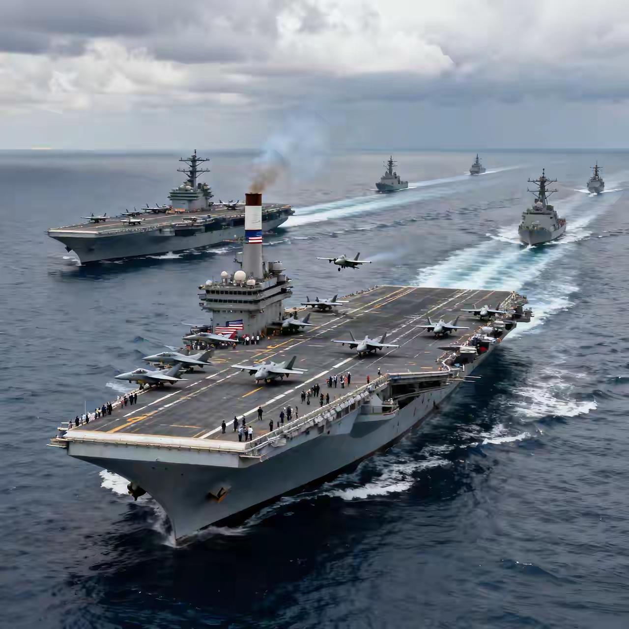 三艘航母，齐聚伊朗周边，是不是要有大事发生
当心又一个萨达姆，如果三艘航母齐聚，
