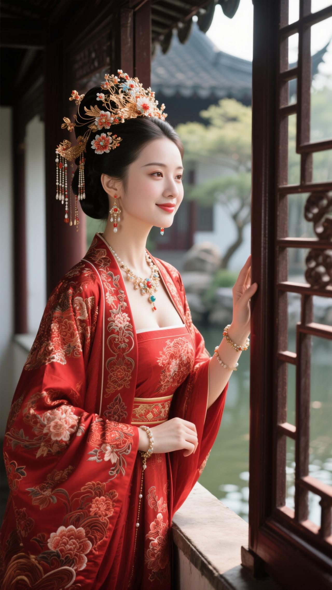 鹧鸪天·朱阁华妆
 
罗袂生香立阁边，红绡轻覆玉光绵。金簪暗锁玲珑韵，绣锦明承绮