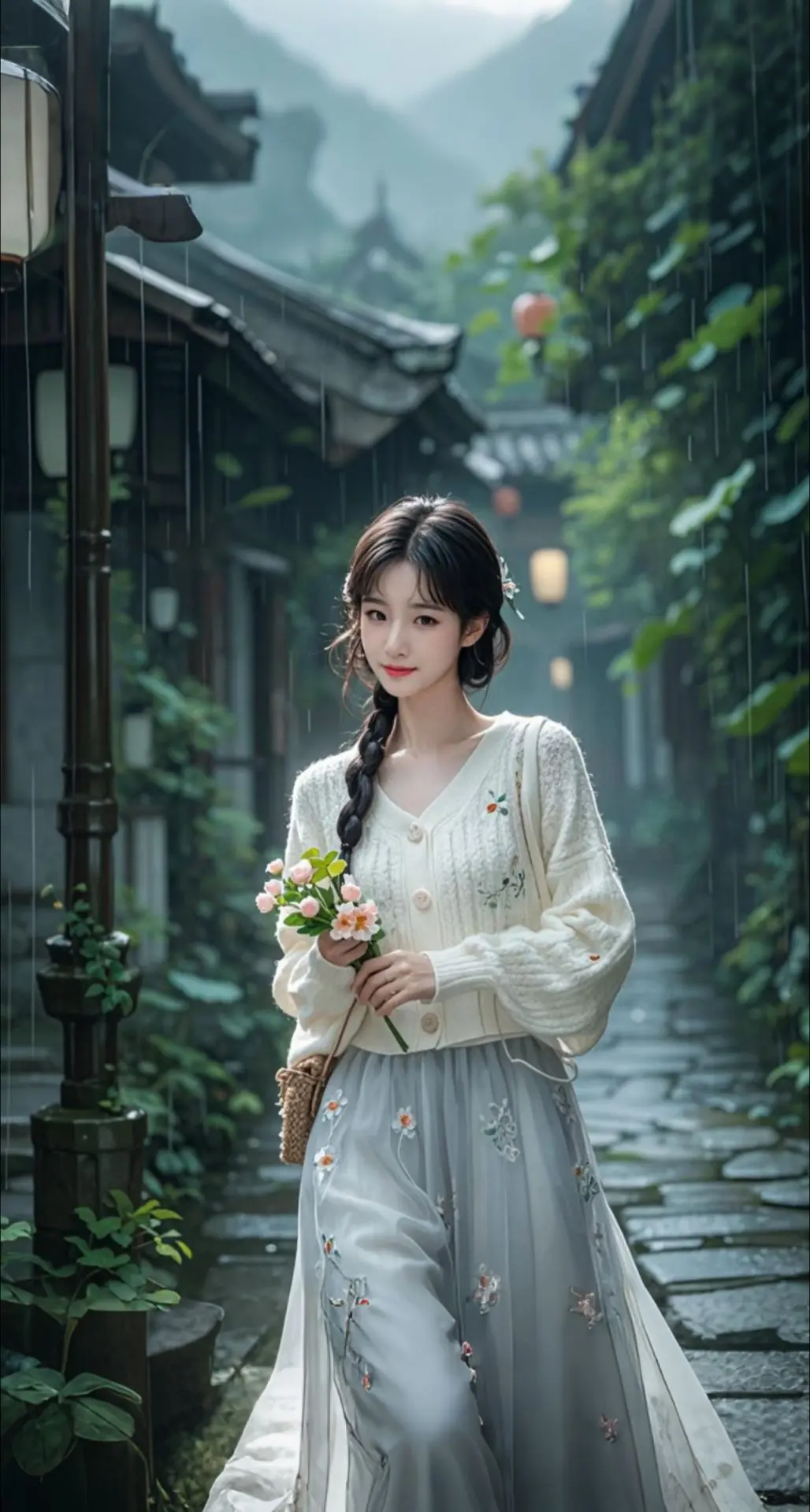 AI扩图 AI雾雨朦胧写真