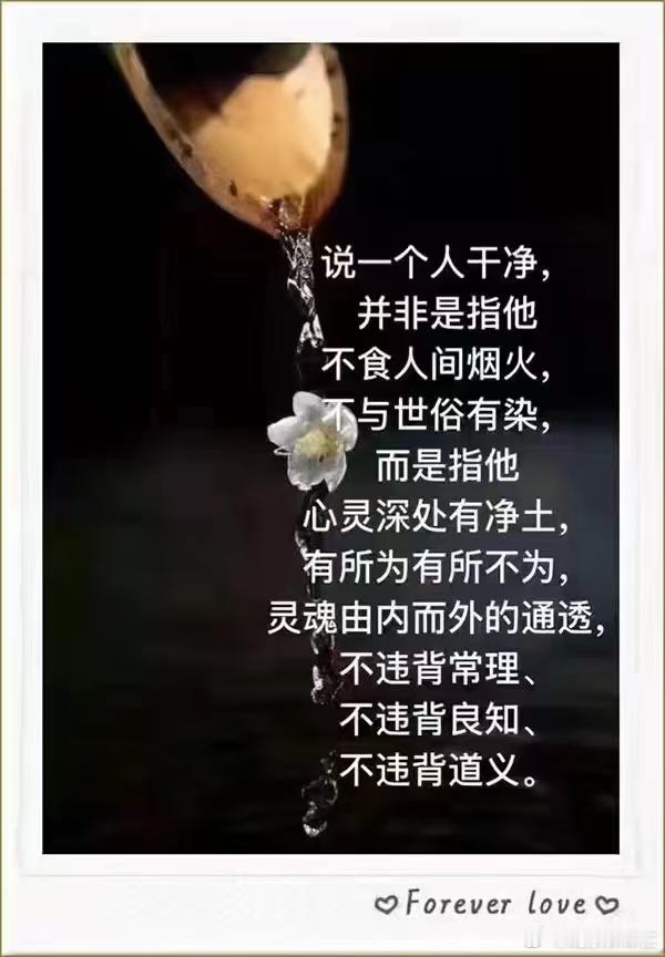 说一个人干净，并非是指他不食人间烟火，不与世俗有染，而是指他心灵深处有净土，有所