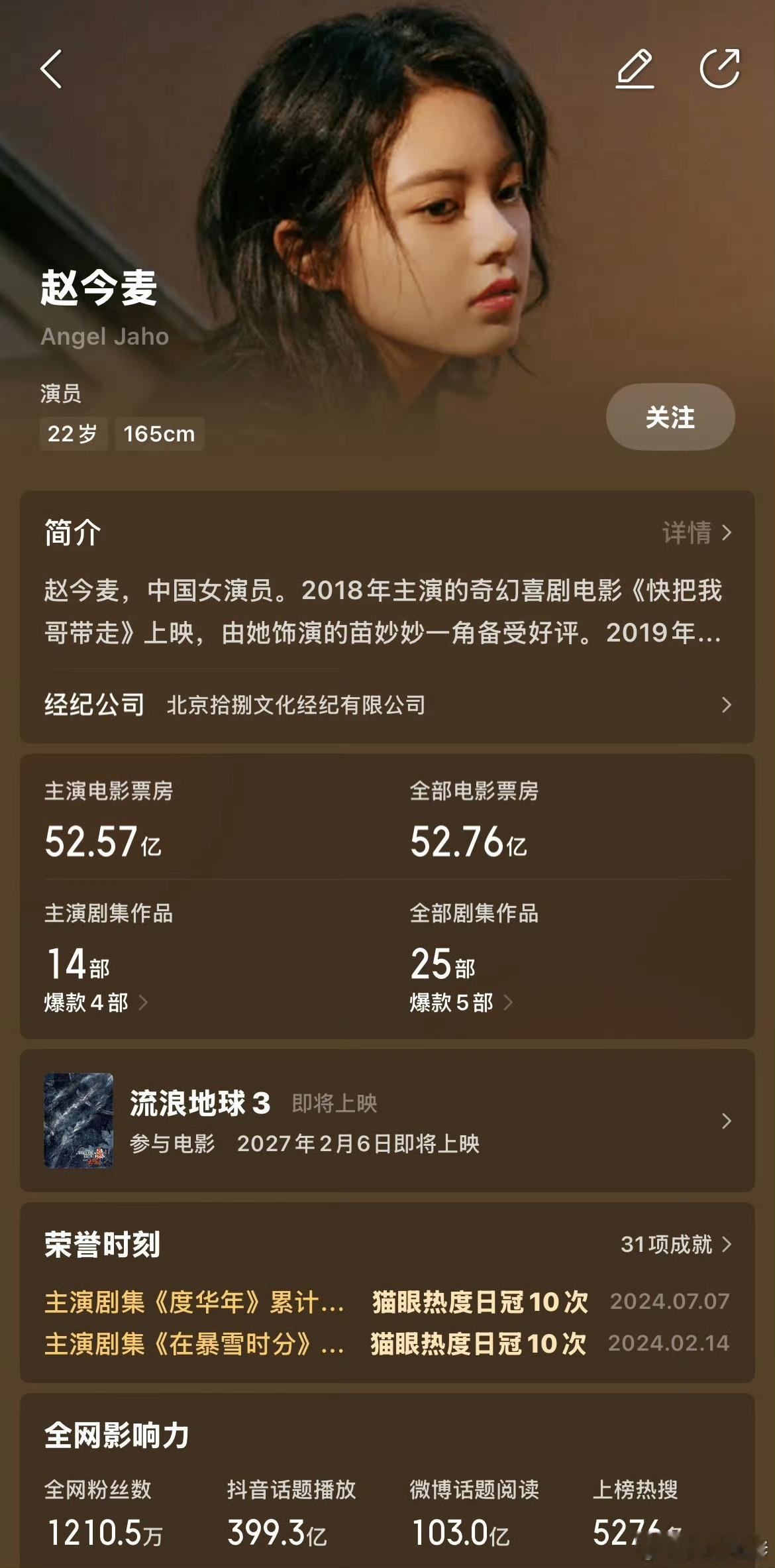 赵今麦影视实绩，演员赵今麦请继续在演员的道路上闪闪发光！麦麦23岁生日快乐[送花