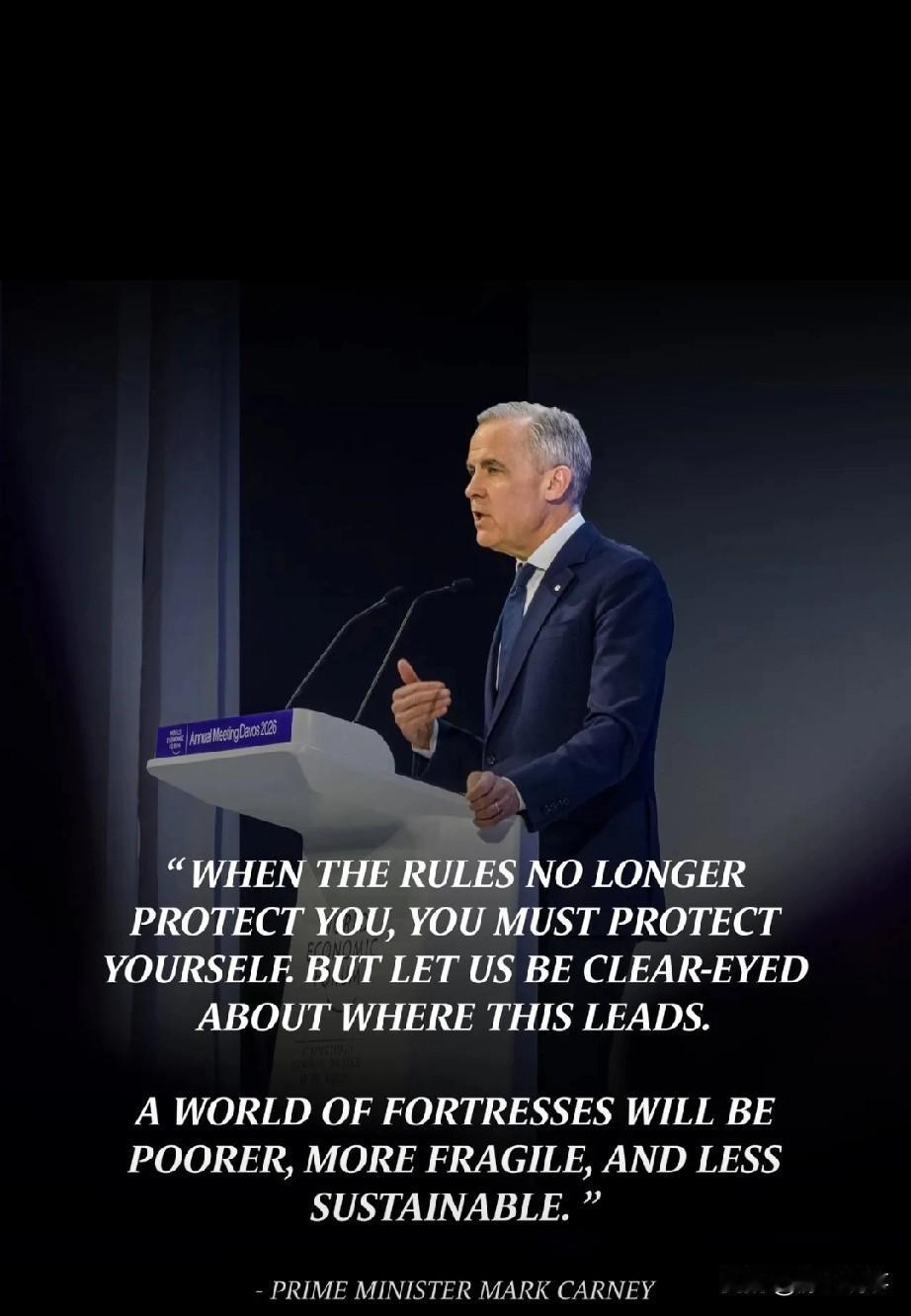 1月20日，加拿大总理卡尼在瑞士达沃斯论坛演讲，直言“基于规则的国际秩序”已走向