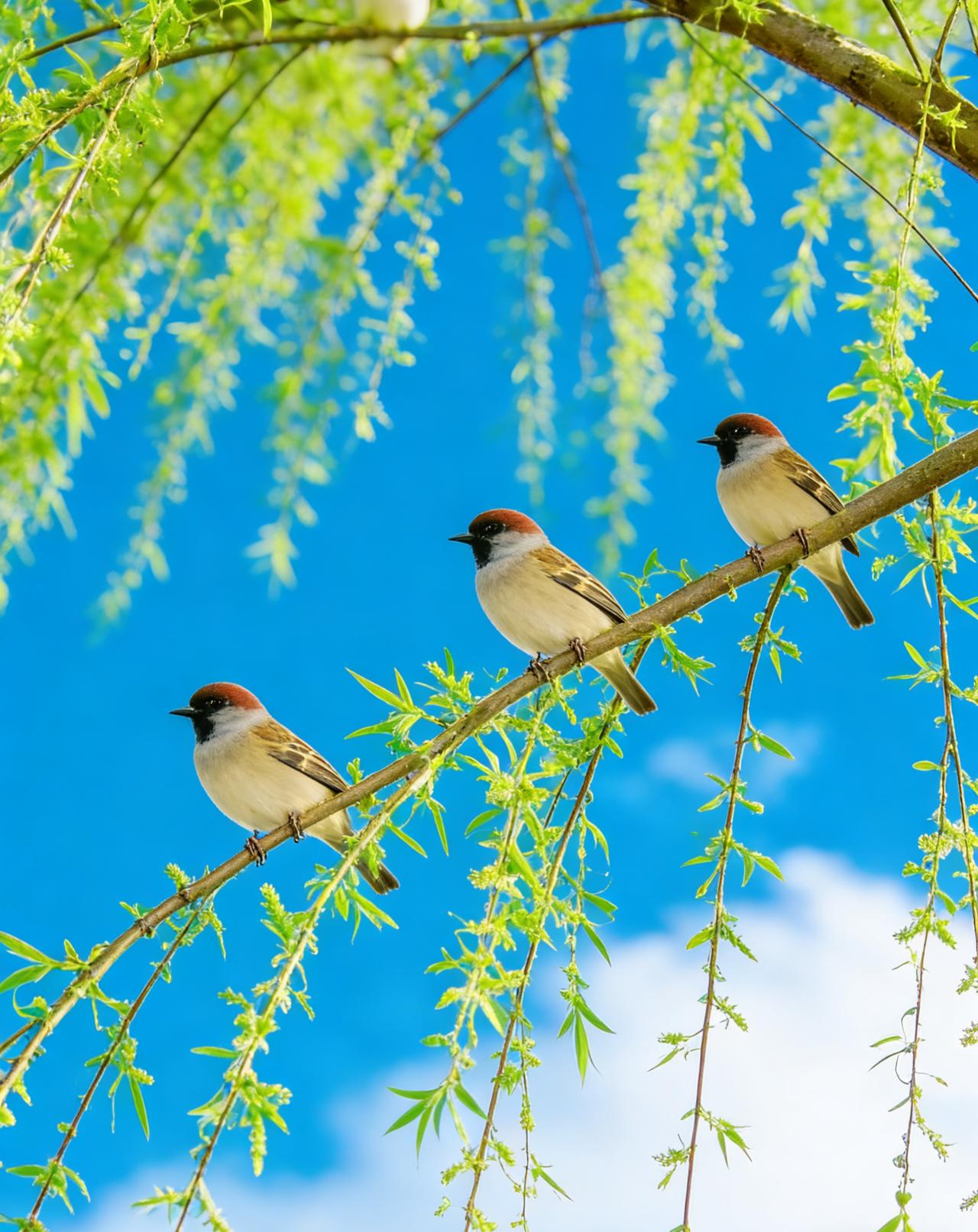 柳树上的春日限定小可爱，叽叽喳喳把春天叫醒啦!