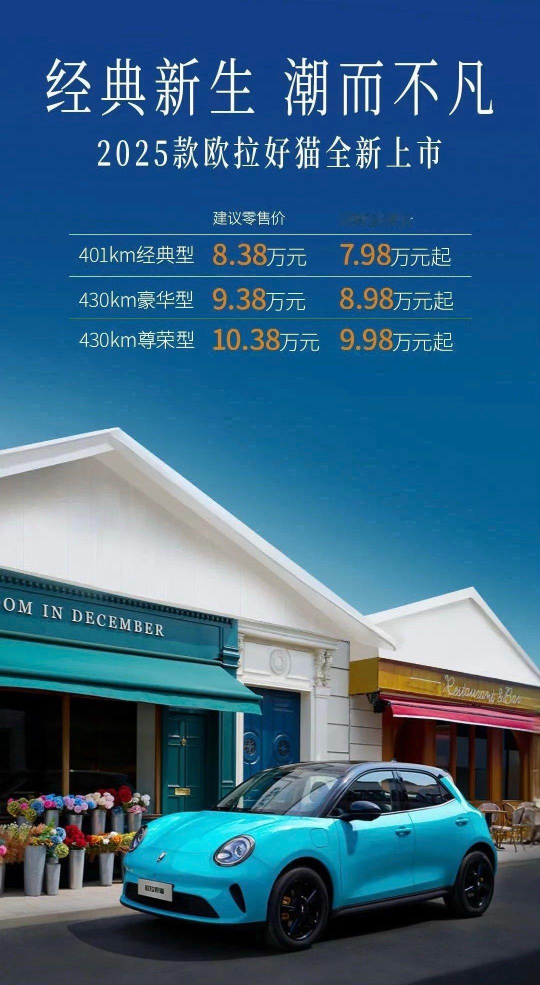 欧拉好猫这颜值真的可以，2025款欧拉好猫居然7.98万限时起售，不错不错[酷]