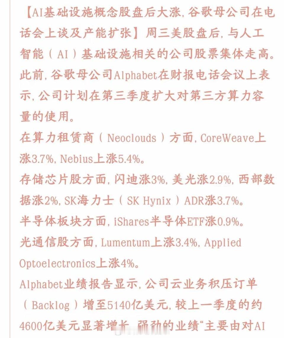 今天人工智能放出关键利好，盘后AI产业链全线大涨谷歌刚发完财报、开完沟通会，放出