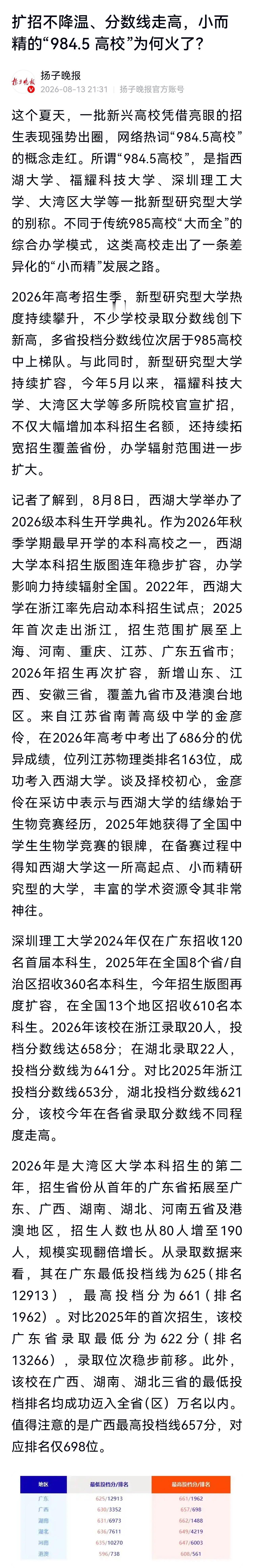评价学校，应该淡化身份标签了。用“984.5”高校来评价新型研究型大学，这些大学