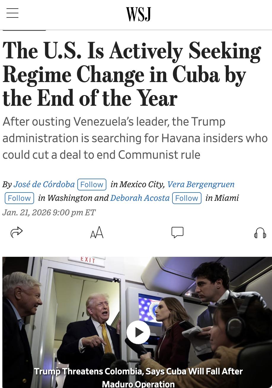 外媒：特朗普政府在成功更迭委内瑞拉政权后，正积极寻求在今年年底前实现古巴的政权更