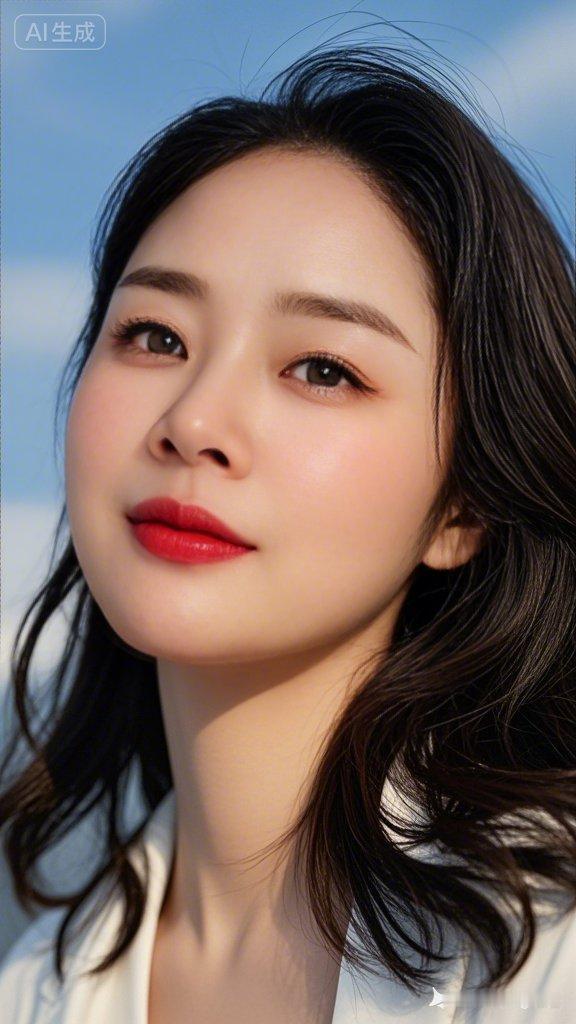 温柔甜美的少女，红唇白衣，宛如画卷中的仙女。