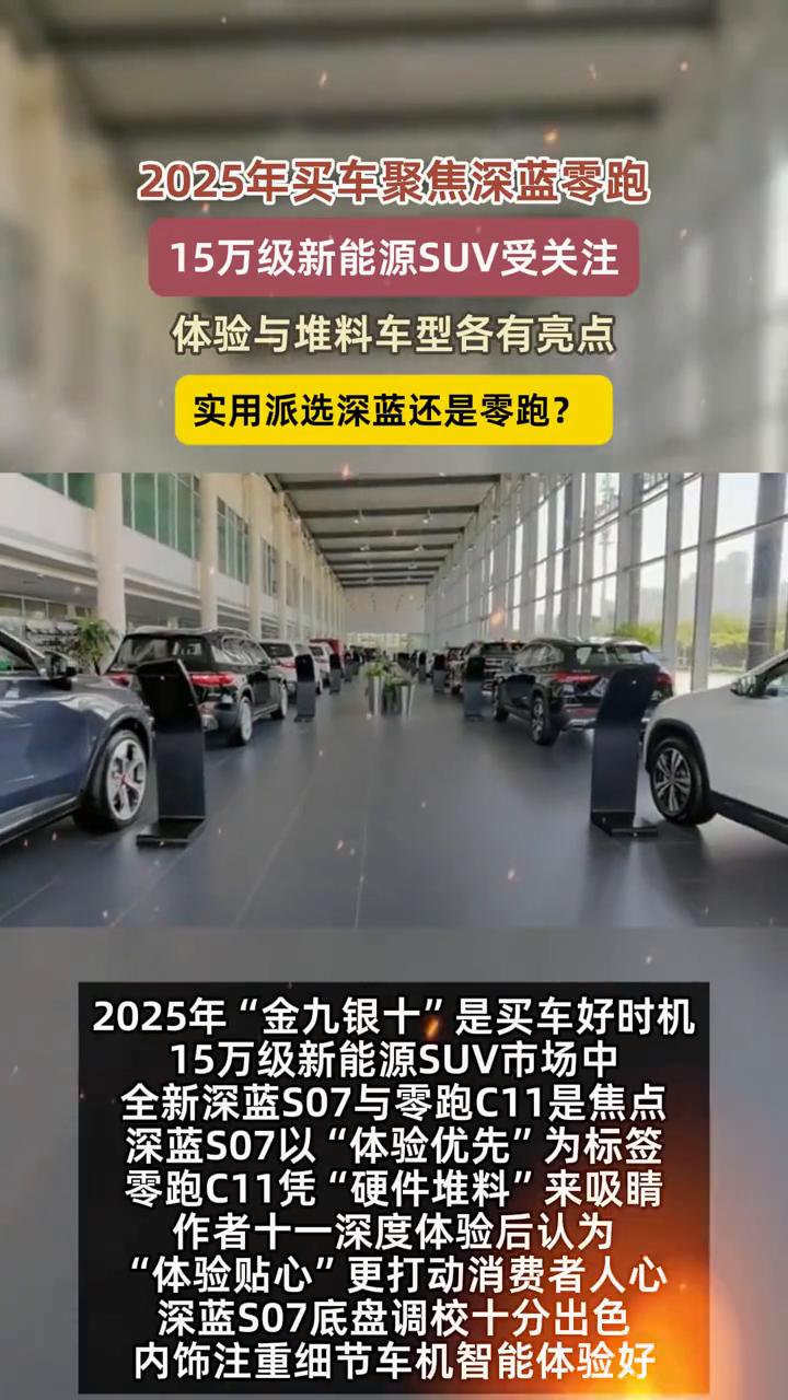 2025年买车聚焦深蓝零跑，15万级新能源SUV受关注，体验与堆料车型各有亮点。