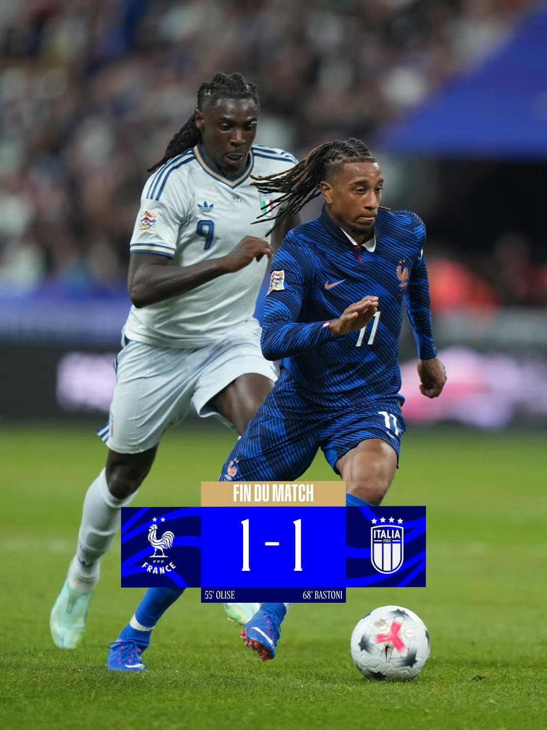 欧国联法国1比1意大利 巴斯托尼前场断球破门，客场1分，还不错🇮🇹[good