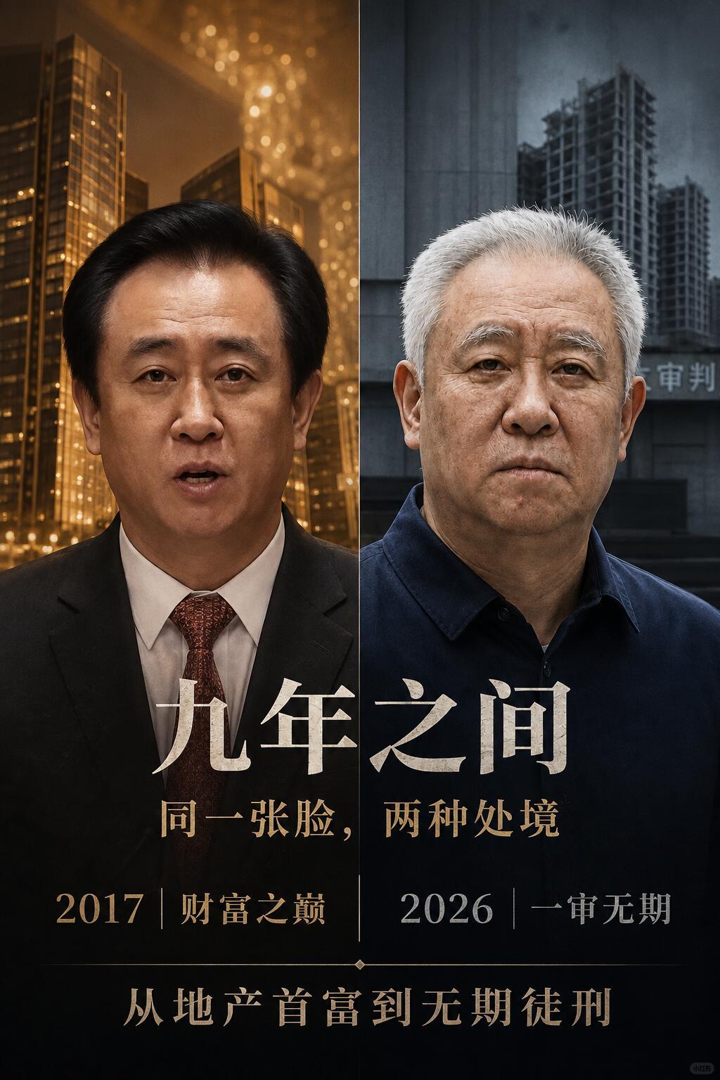 曾经登顶中国首富，一手打造庞大的恒大商业帝国，如今一审被判无期徒刑、没收个人全部