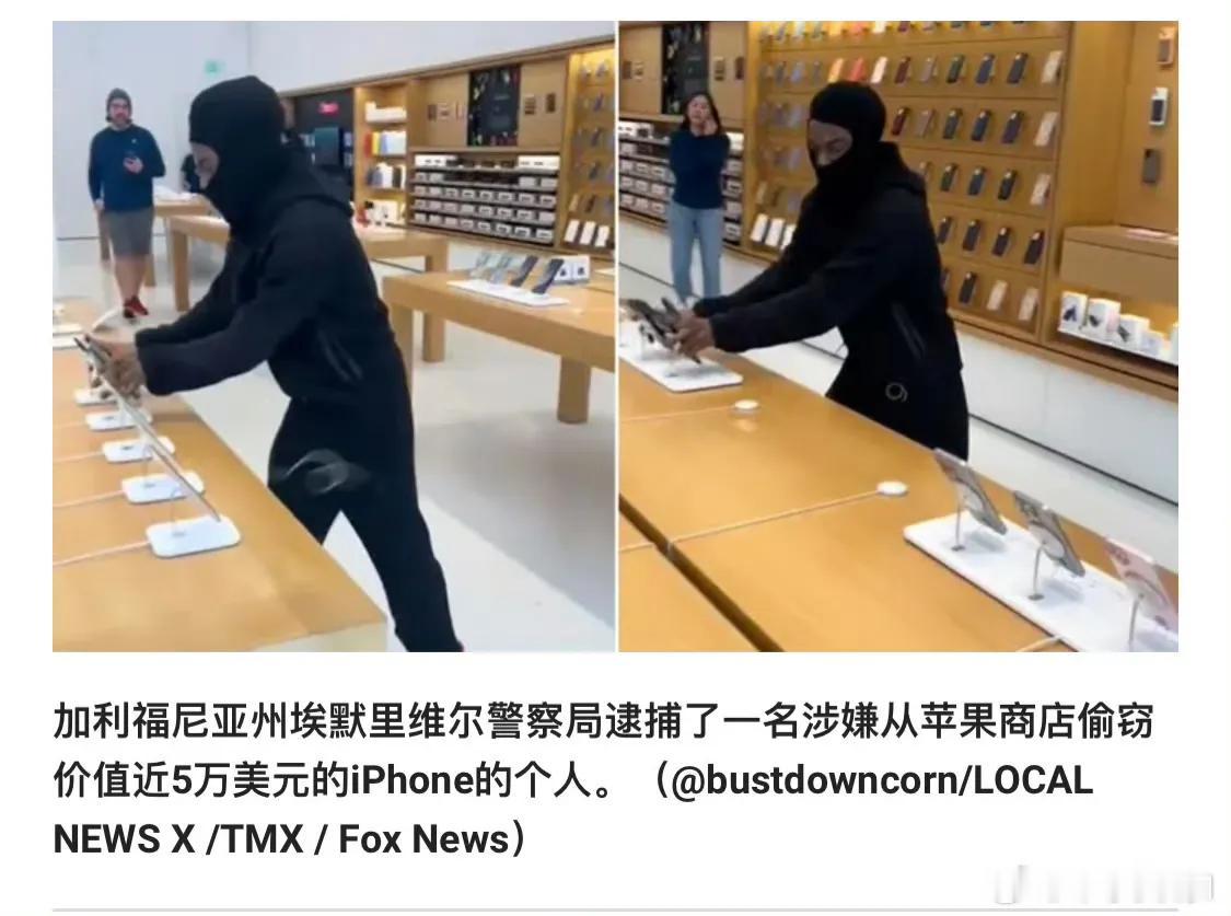 黑哥零元购被抓！这个蒙面黑人男性对加州苹果商店洗劫的视频在国内外广泛传播。据称在