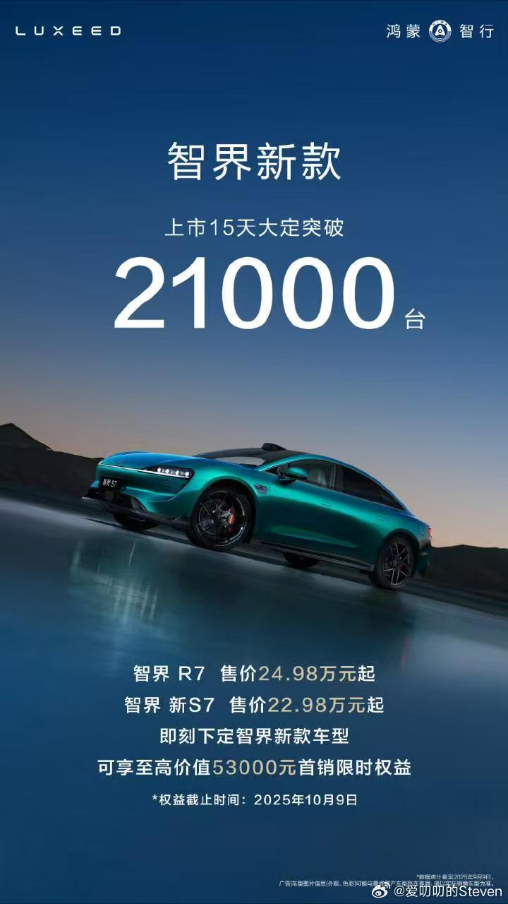 智界双子星上市15天大定21000台。智界的起售价摆在这，诚意给到了。我身边也有