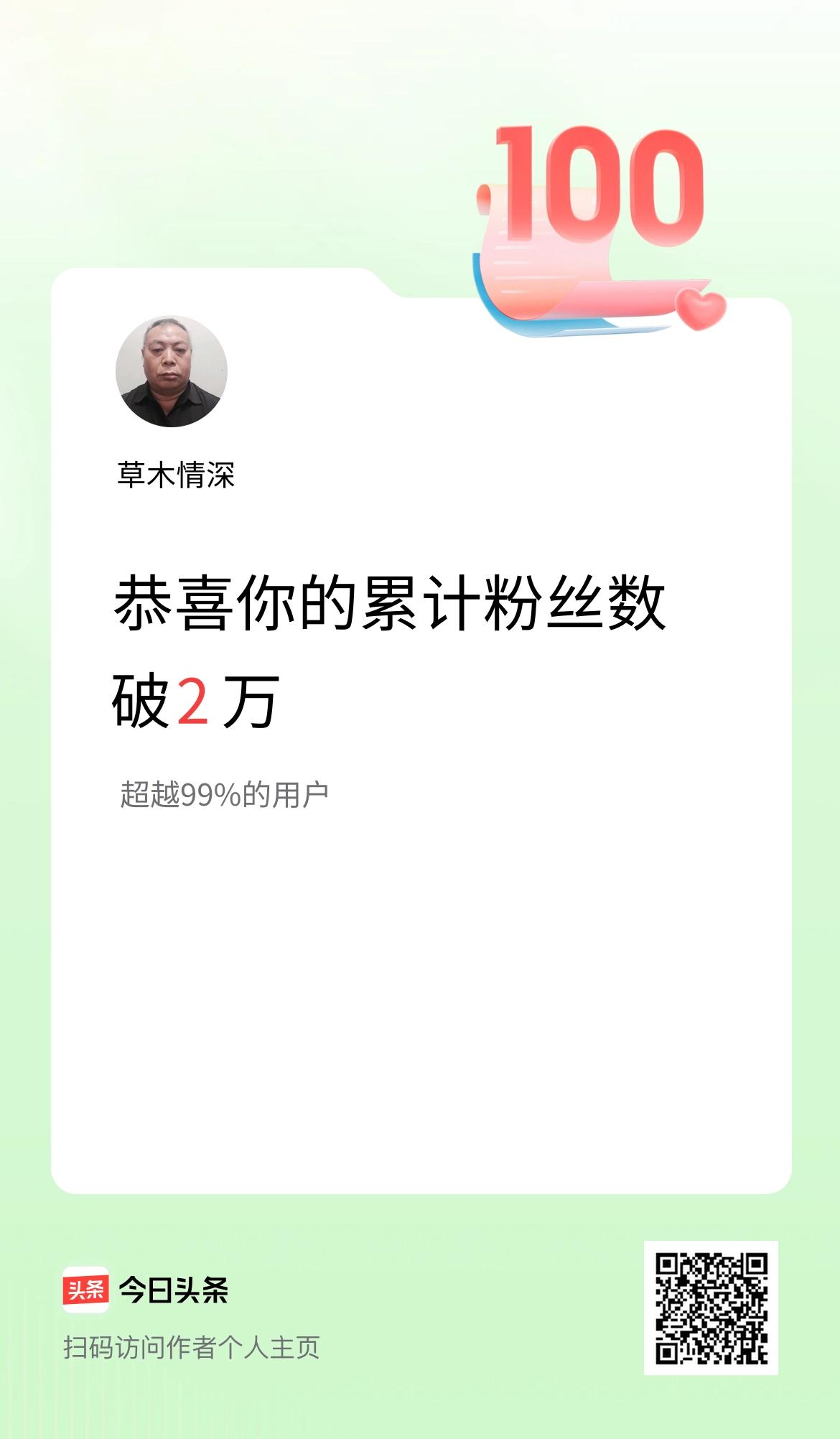 我在头条累计粉丝数破2万啦！