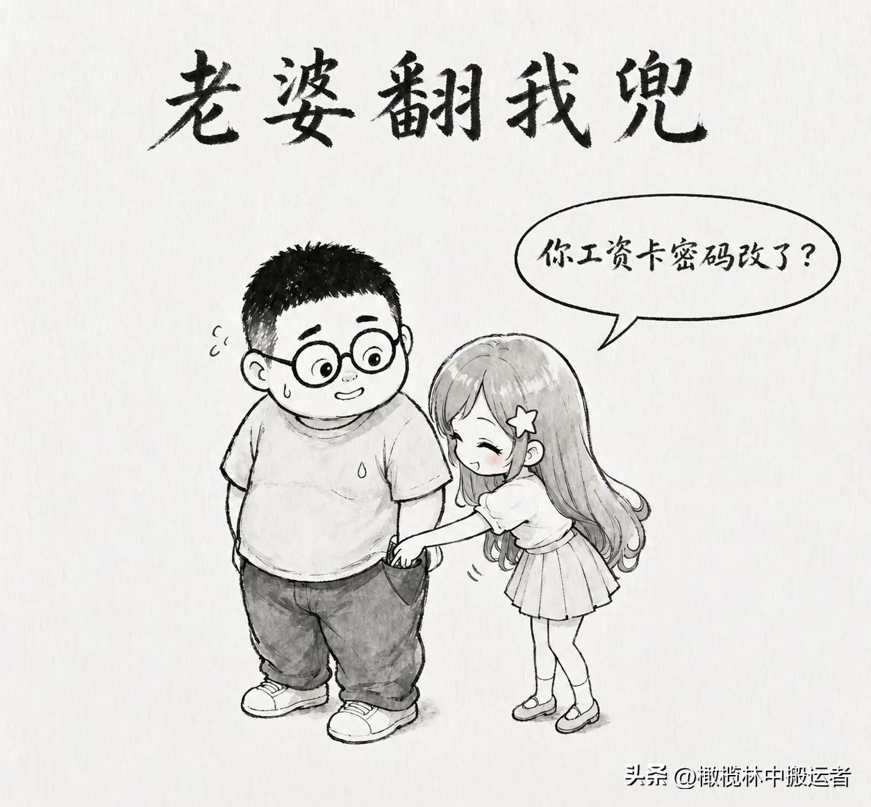 趣味漫画：老婆翻我兜：「你工资卡密码改了？」我心一紧：「没啊，还是你生日。」她冷