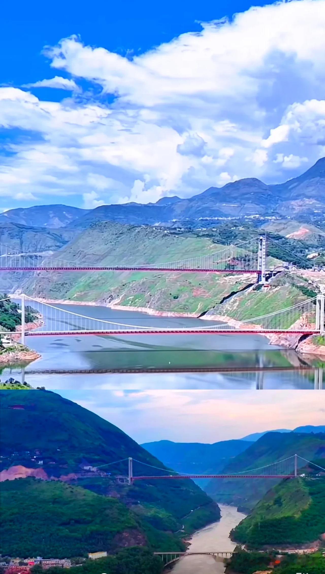 云南巧家与四川宁南金沙江上三桥同框，谁又能想到江底还有一座桥？三年前和三年后的区