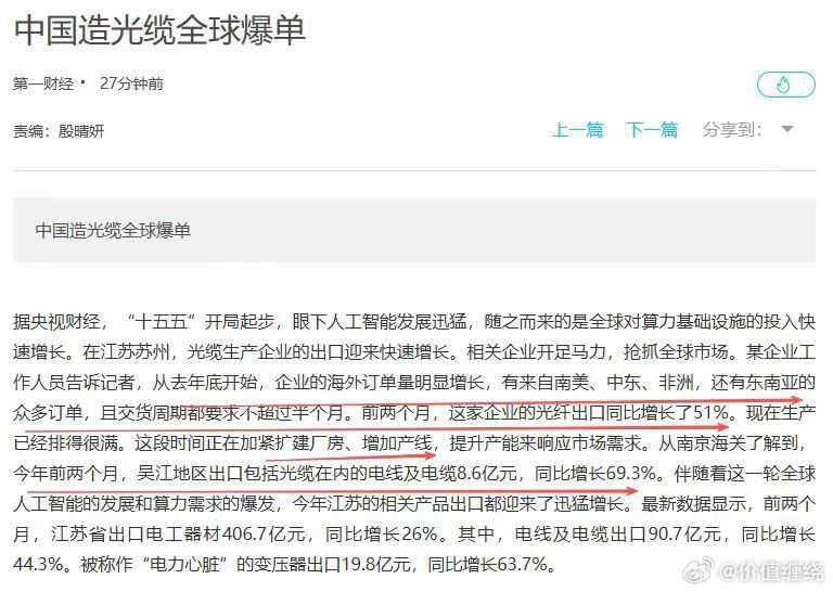 【中国造光缆全球爆单 中国制造抢抓全球算力新机遇】“十五五”开局起步，眼下人工智