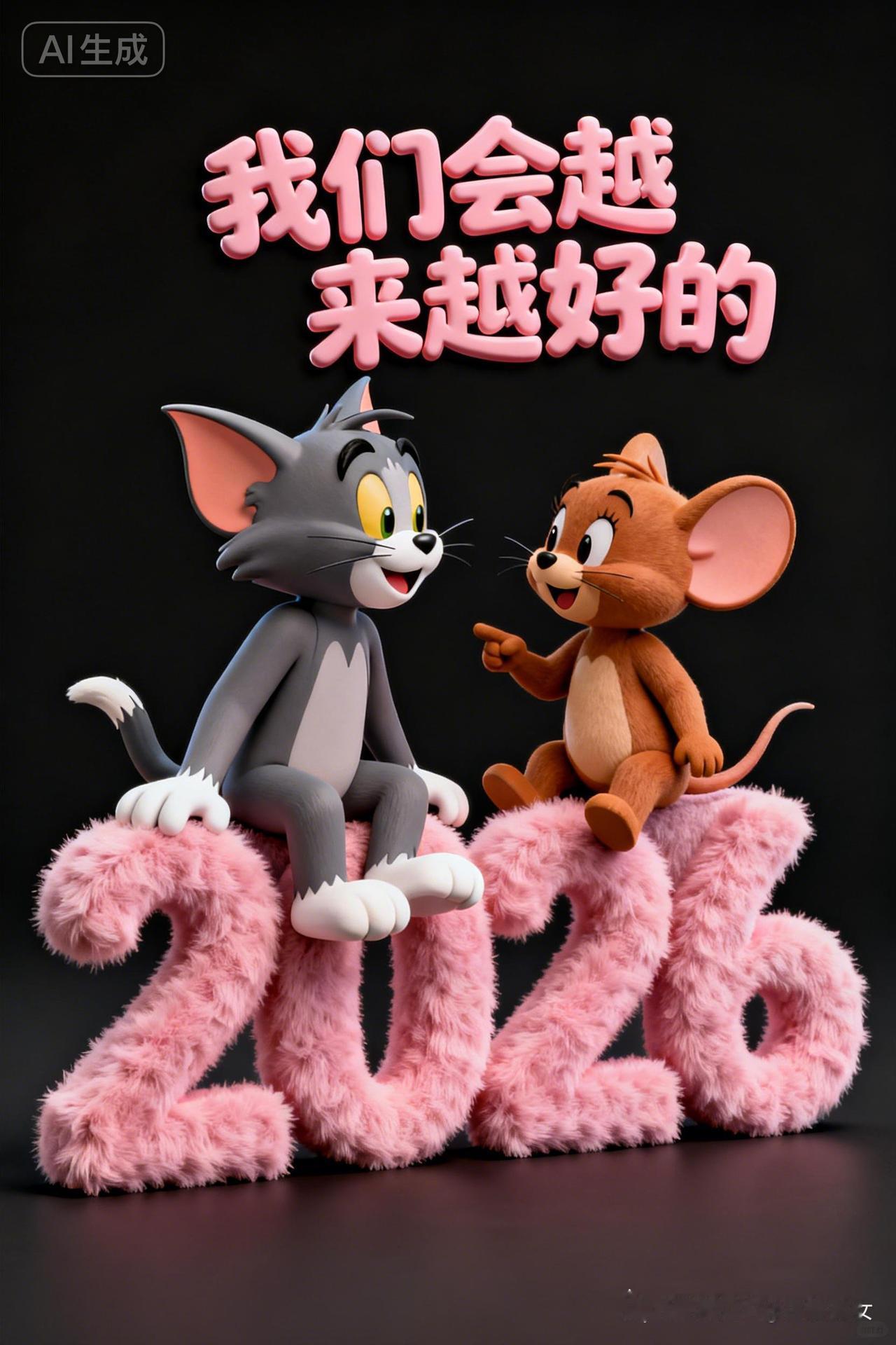两只可爱的卡通鼠坐在一起，背景是2026。