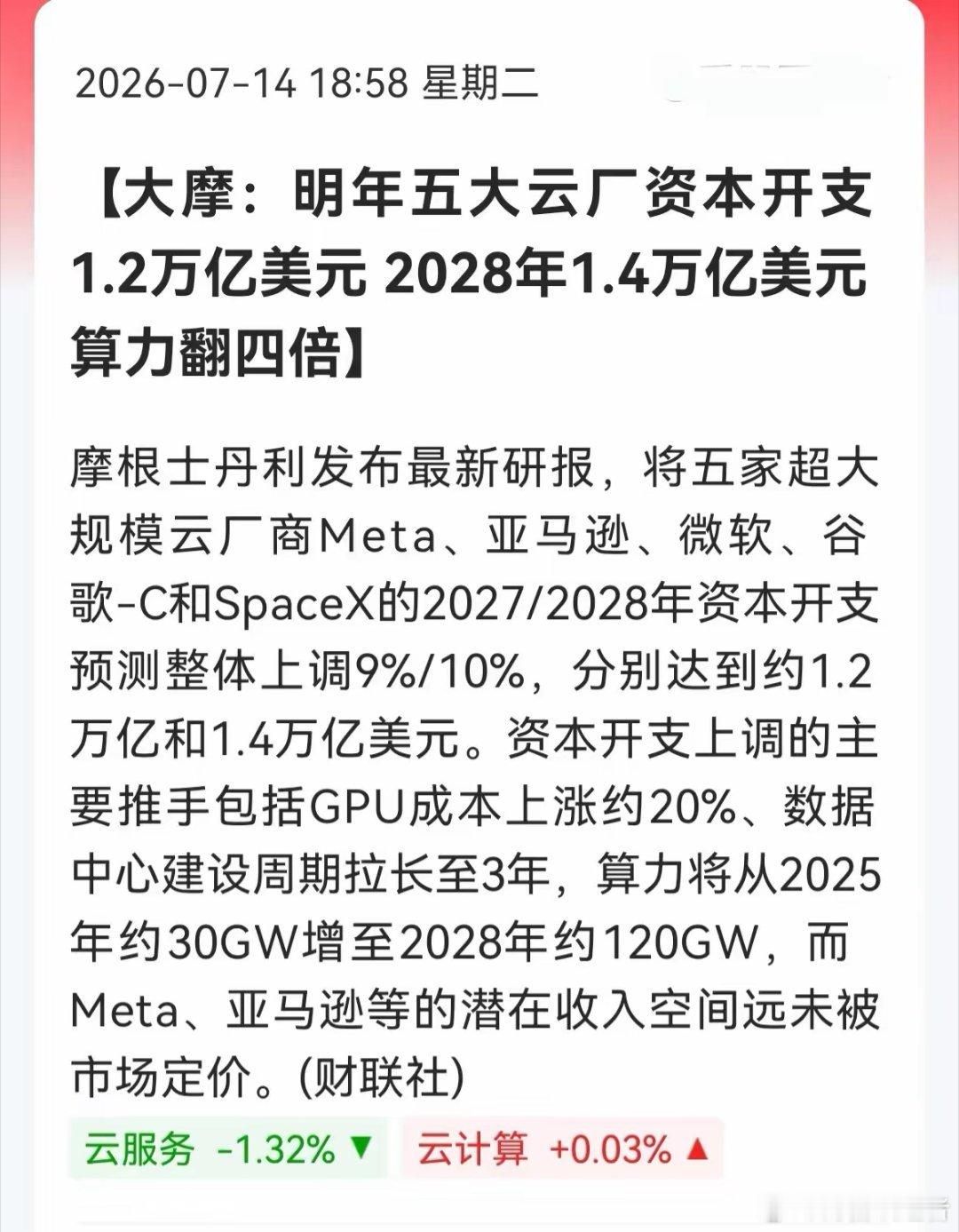 重磅催化落地！明日算力赛道再度迎来强势拉升窗口，大摩最新研报直接锁定未来三年AI