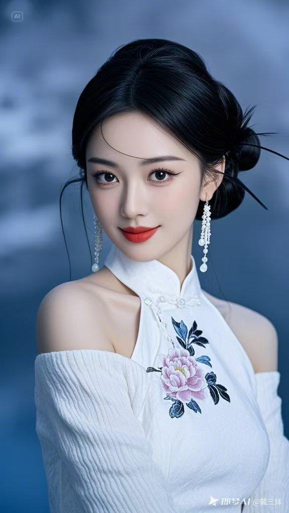 今天穿了件挂脖白底大牡丹花裙，瞬间感觉自己温婉古典的气质拉满。就像丝绸旗袍遇上牡