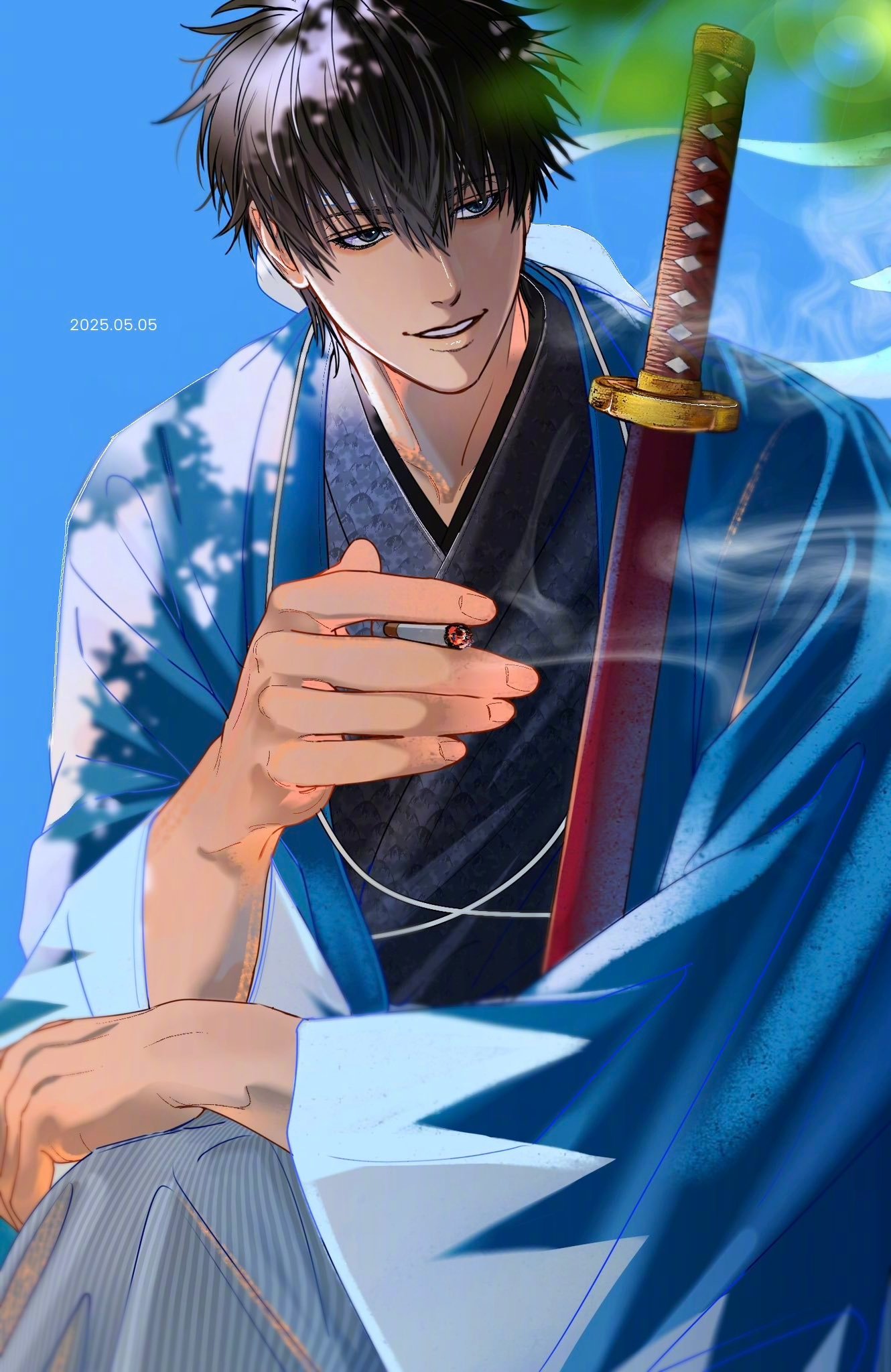 银魂 5/5 土方十四郎生贺图🎏💙帅的很权威[打call][打call][打