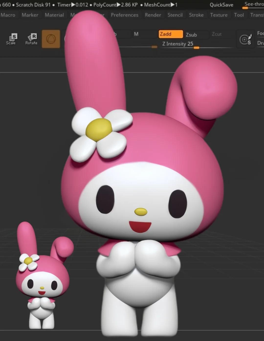 只要30分钟！ZBrush捏个美乐蒂🐰
🍬 难度：初级小白
🎨 软件：ZB