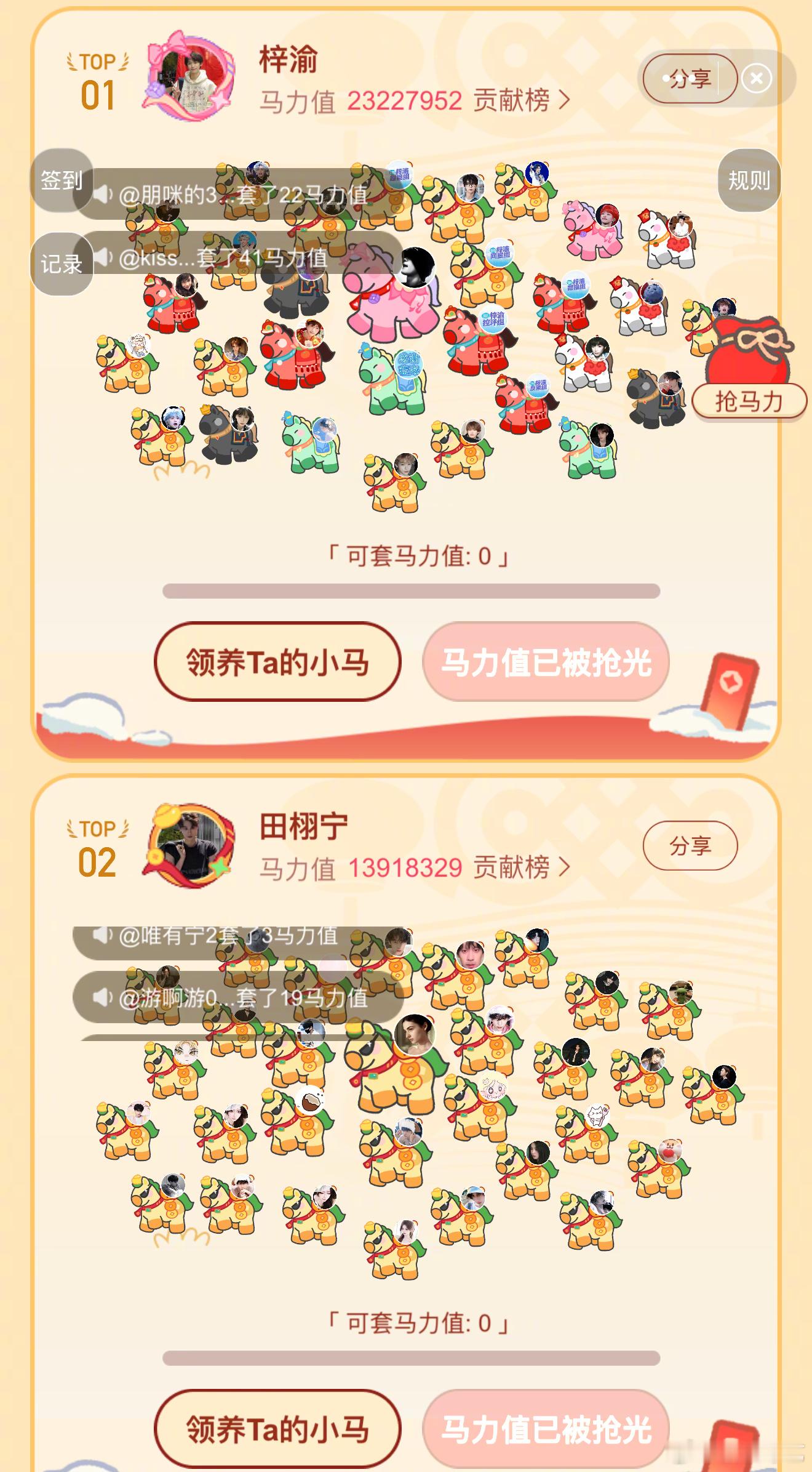 内娱男明星有多爱养马 这一次春晚大赏的养马活动发现好多爱养马的人，目前前九位，一