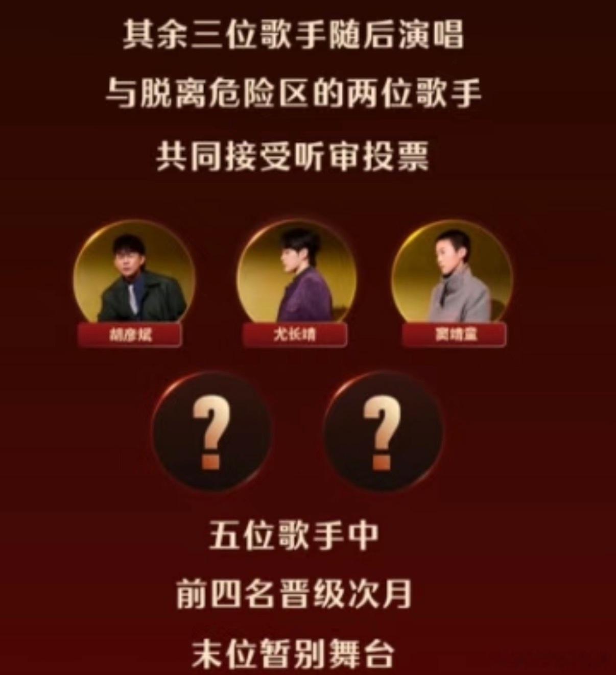 歌手  歌手2026第4期月度赛赛制本周歌手赛制出来了危险区的四名歌手先唱，四选