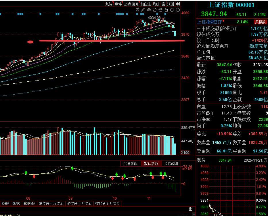 大盘指数大跌，也是破位了，但它好在没击穿上次构筑的平台下沿，这个位置有强支撑。看
