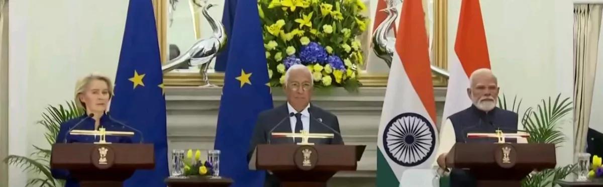 欧洲新闻网报道，当地时间27日，欧盟委员会主席冯德莱恩，欧洲理事会主席科斯塔，印